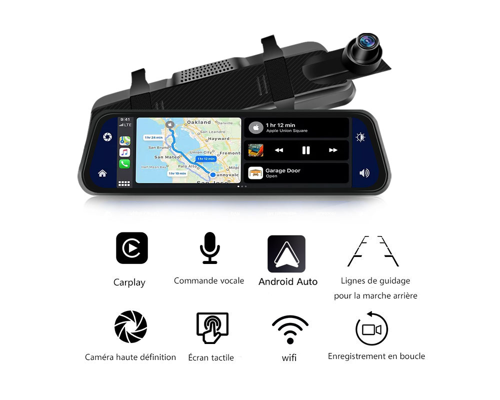 Système CarPlay sur rétroviseur arrière pour véhicule