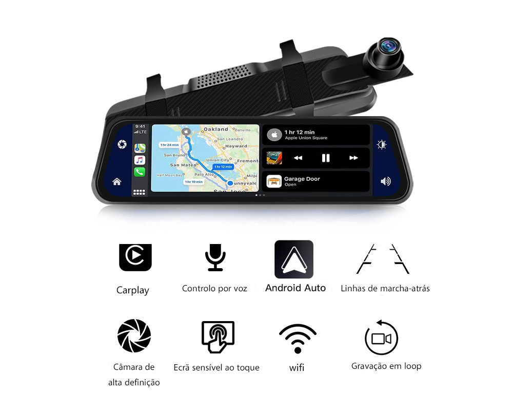 Sistema CarPlay com Monitor Retrovisor Veicular