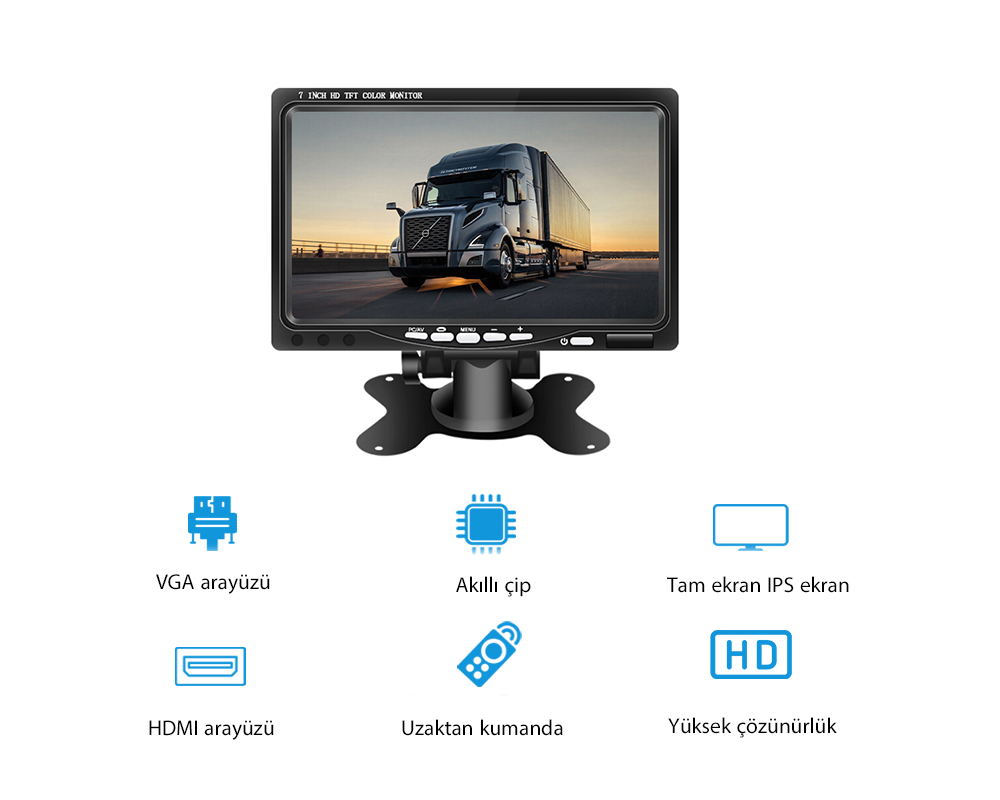 HDMI ve VGA Destekli Araç Monitörü