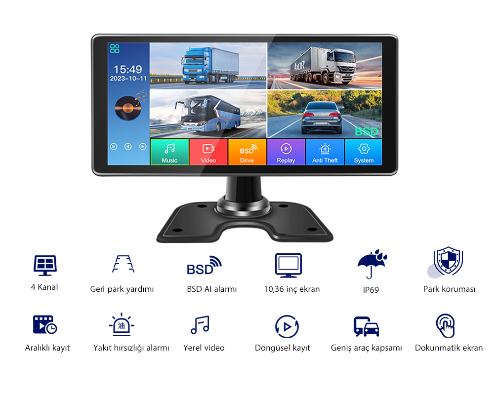 10,36 İnç Büyük Kamyon 360° Kör Nokta İzleme Sistemi